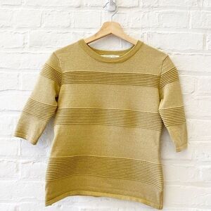 Endless Rose || Metallic Gold Striped Sweater Crew Neck Short Sleeve‎ Small